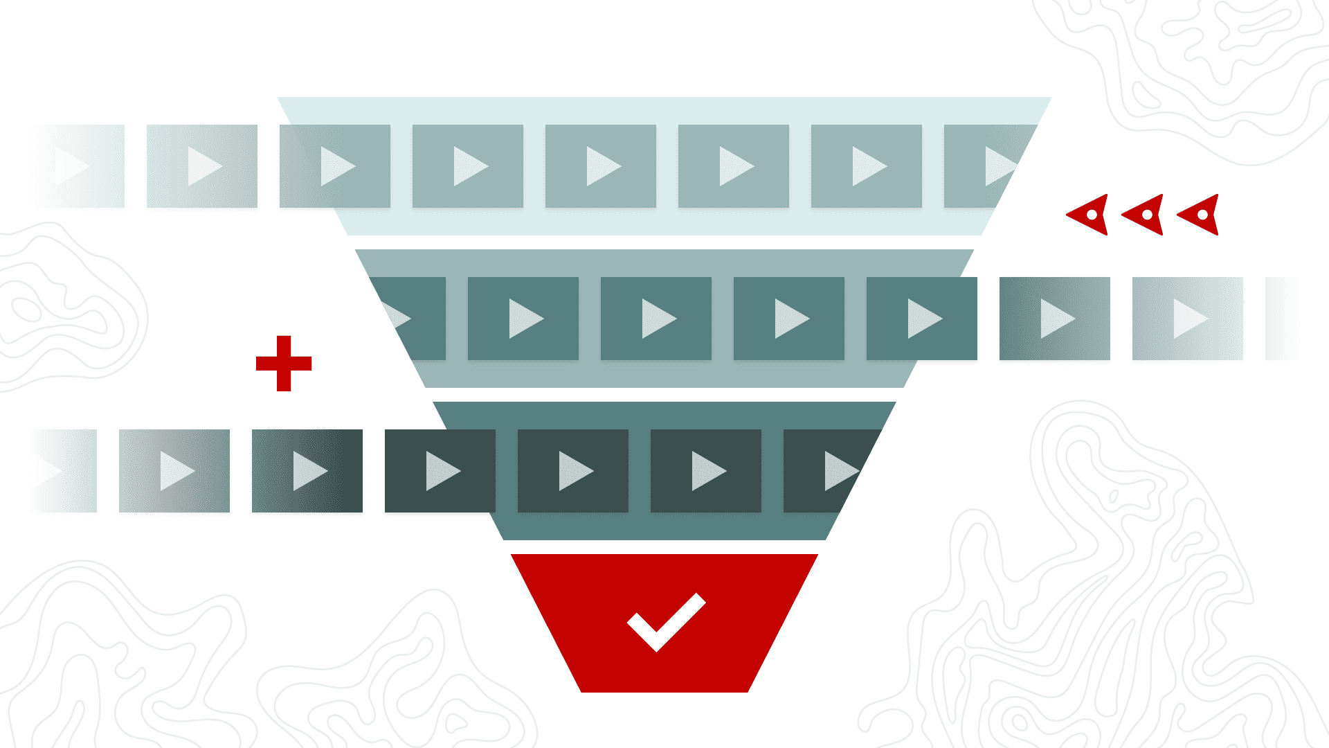 Video icons flowing down a funnel